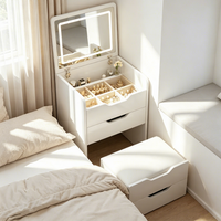 Coiffeuse pour petites chambres : Miroir rabattable minimaliste et coffre de rangement tout-en-un, table de maquillage de luxe léger