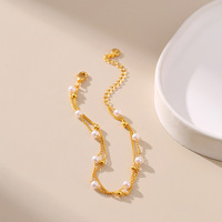 Bracelet chaîne et maillons de luxe en acier inoxydable avec perles d'imitation pour femme, fait main, idéal pour le quotidien, cadeaux de mariage/fiançailles