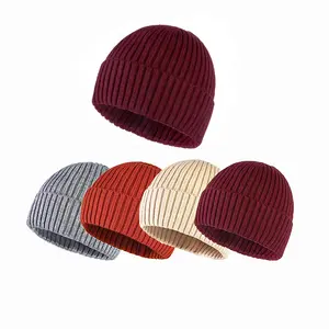Custom Wool embroidered knit beanie, warm slouchy own logo beanie hat wholesale