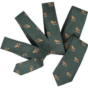 Shengzhou Make 2.36" Green Silk Tie for Men Slim Jacquard Woven Necktie Featuring Animal Lions 6cm Width