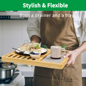 Estera de diatomita Estante de bambú con patas Plato de secado rápido Nuevos pies plegables grandes plegables <span class=keywords><strong>oll</strong></span> Up para encimera de cocina Piedra - Product Image 4