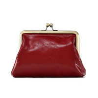 Porte-monnaie rétro créatif en cuir véritable imperméable avec fermoir pour femmes