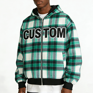 Sudadera con Capucha Personalizada 100% Algodón <span class=keywords><strong>para</strong></span> Hombre, Diseño Reversible de Franela Doble a Cuadros con Cremallera, Estilo Vintage Lavado a la Piedra, Moda Urbana - Product Image 1