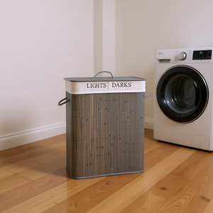 Armoire de rangement pour linge en bambou, design minimaliste rectangulaire, cadre en aluminium, pour buanderie, organiseur de vêtements, un seul niveau - Product Image 2