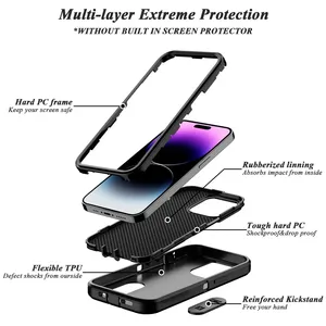 Étui de téléphone antichoc 3 en 1 avec béquille et protection de l'appareil photo pour <span class=keywords><strong>iPhone</strong></span> <span class=keywords><strong>11</strong></span> 12 13 14 15 16 Pro Max - Product Image 2