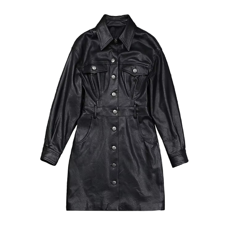 1506 Jean Style Fashion Real Sheep Skin Women Leather Dress Luxurious Genuine Leather Coat Dress