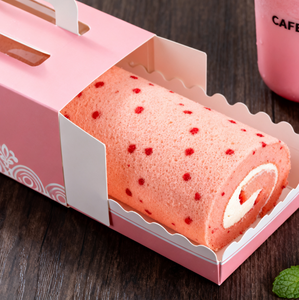 Carton personnalisé recyclé rose Boîte à gâteau suisse en rouleau Boîte d'emballage coulissante pour dessert au four - Product Image 1