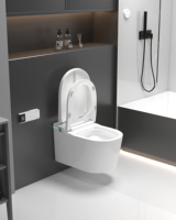 WC intelligent mural avec siège chauffant, panneau LED, chasse automatique, en céramique allongée, gain de place, pour salles de bain, hôtels, villas, siphon en P inclus