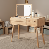 Table de maquillage en bois moderne de luxe pour chambre à coucher avec miroir sur pied, rangement et design durable
