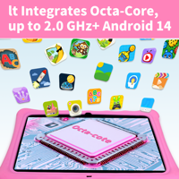 Tablette pour enfants 10 pouces A523 avec contrôle parental, écran IPS, 3 Go de RAM, 64 Go de ROM, processeur octa-core, Wifi 6, Android PC, étui en silicone pour l'éducation