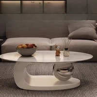 Table basse italienne minimaliste multifonctionnelle avec structure en bois et plateau en marbre, design ovale pour salon, meubles de maison, petite taille