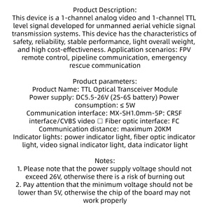 Módulo Transceptor Óptico para Drones, Interfaz RX/TX/AV/VCC/GND, Módulo de Fibra Óptica TTL, Equipo Terminal, 20 km - Product Image 6