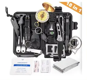 18 in 1 Kit di sopravvivenza di emergenza, kit di pronto soccorso per l'escursionismo/kit di emergenza. Braccialetto di sopravvivenza/torcia tattica/filtro per l'acqua