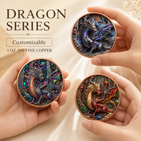 Pièce de monnaie Dragon Légendaire en Cuivre Fin 999 de 1 oz, Relief 3D, Peinte aux UV, Finition Effet Proof, Cadeau pour les Amateurs de Dragons