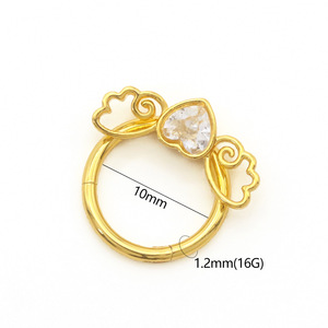 Heart-Shaped Stainless Steel <b>Nose</b> <b>Ring</b> With Zircon Crystal For Fashion Piercing Jewelry - Product Image 5