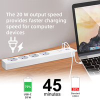 Regleta Inteligente LangYeao 20W PD EU 7 en 1, 4 Tomas de CA con Control Independiente, Carga Rápida USB-C, Compatible con Home Assistant
