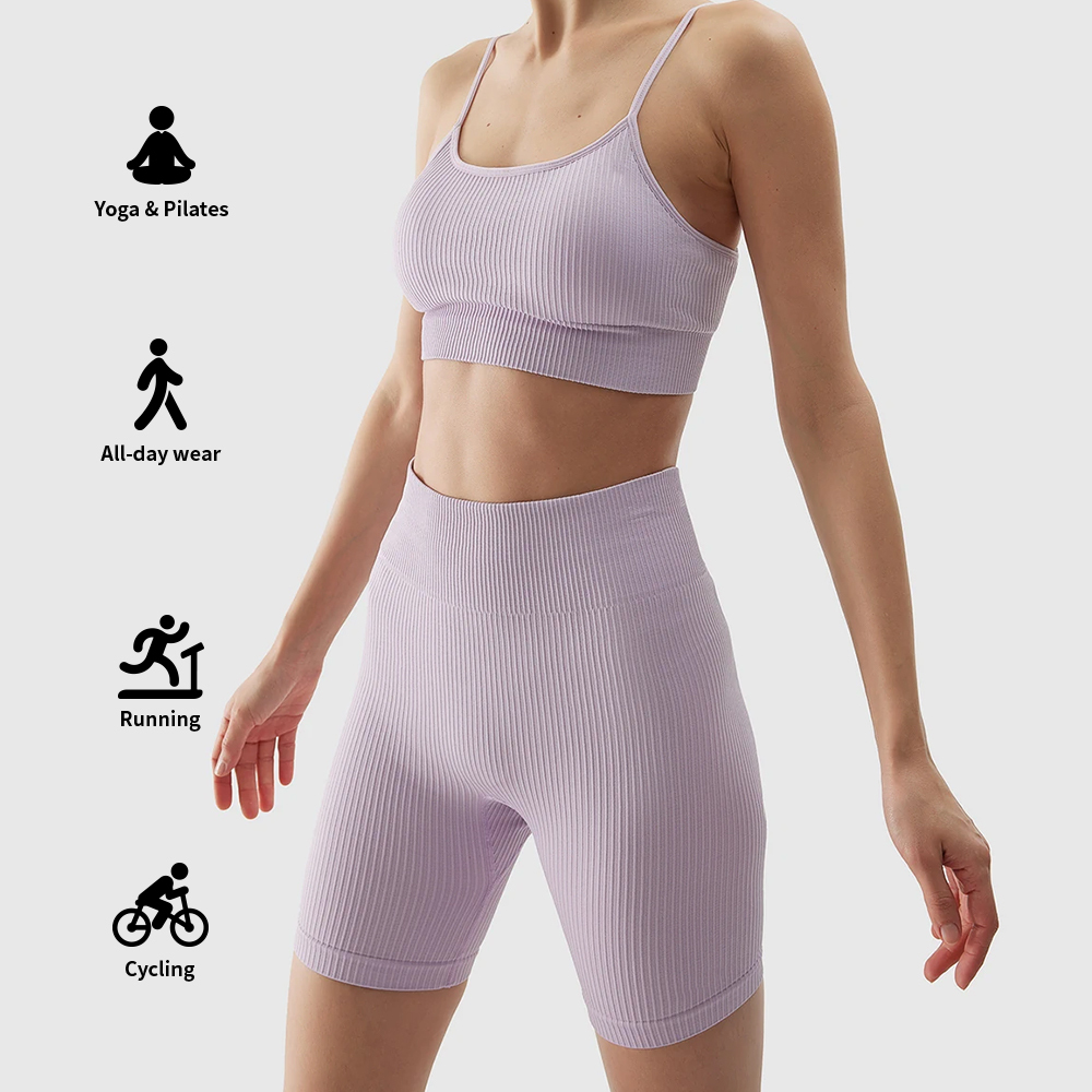 Custom 2025 Women High Stretch Quick Dry Yoga Set Gym Sports Fitness Breathable Seamless Ribbed Activewear Sets