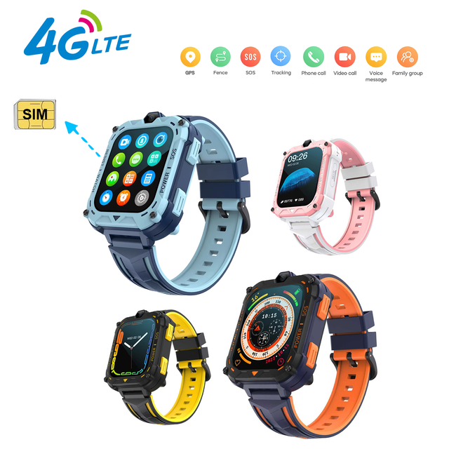 Kids Safety Watch with 4G GPS Tracker SOS Camera IP67 Waterproof TFT Display Video Calling Family Group Chat