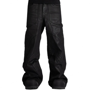 Pantalon cargo extra large en denim ciré 100 % coton, style streetwear, plusieurs poches cargo, jeans empilés pour homme - Product Image 1