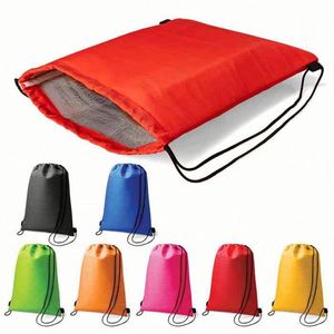 Promotional Custom Logo Polyester Waterproof Insulated Reusable Foldable <b>Drawstring</b> <b>Backpack</b> Cooler Bag Customized Color Silk - Product Image 1