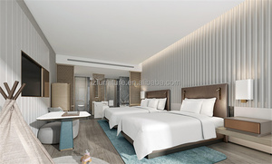 Beach Resort Inn Hotel Bedroom Furniture Set <b>Light</b> Wood Twin <b>Beds</b> With Bedding Side Cabinets For Vacation Guesthouse Guest <b>Room</b> - Product Image 5