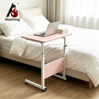 Table portable réglable en hauteur, bureau d'étudiant avec roulettes, panneau en MDF métallique, table d'étude, table de chevet, usage scolaire et domestique