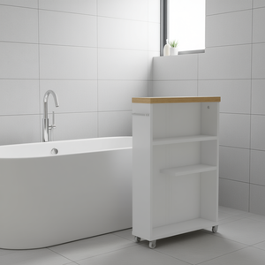 White Slim <b>Bathroom</b> Storage <b>Cabinet</b> 18 In Wide 3 Tier With Wheels Freestanding Shelves - Product Image 2