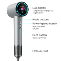 Logo personnalisé Sèche-cheveux à grande vitesse avec écran LED Smart HD AI Sèche-cheveux à séchage rapide Sèche-cheveux électrique Ensemble sèche-cheveux pour hôtel