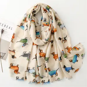 European and American French autumn and winter cotton and linen feel scarf cartoon fashion dog animal silk scarf warm shawl