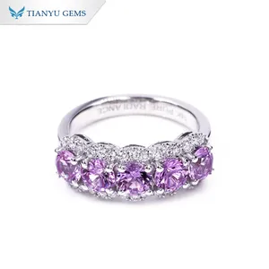 Tianyu gems fashion jewelry five stones ring pink ruby gemstone14k 18k gold ring for women