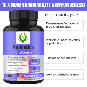 Probióticos OEM para mujeres en cápsulas vegetales que mejoran la salud digestiva, promueven la salud vaginal y urinaria, y fortalecen el sistema inmunológico. - Product Image 4