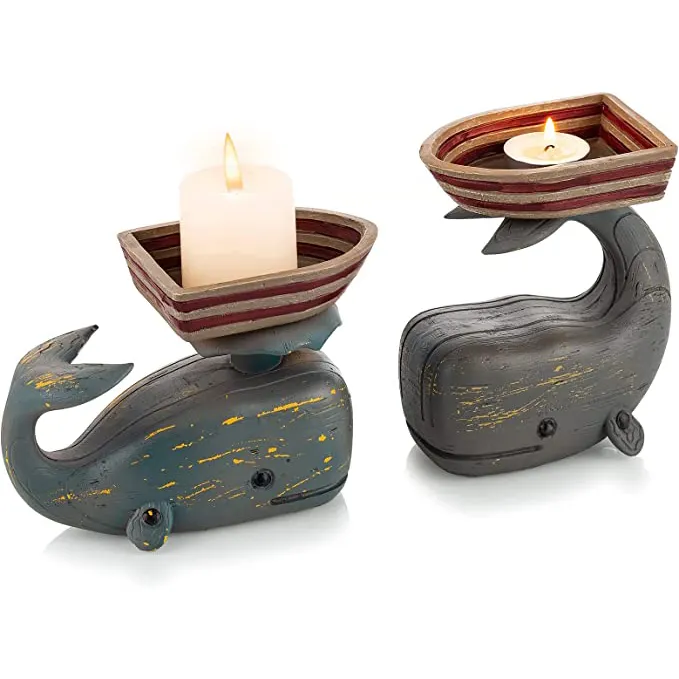 Juego de candelabros de madera con luz de té, Set de 2 portavelas de regalo para pilar de vela, Decoración de mesa de baño para el hogar