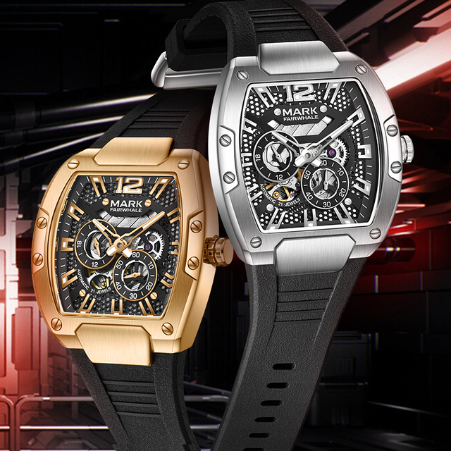 Mark Fairwhale Automatic Mechanical Watch Luminous Waterproof Multi-Function Nice Watch for Men Silicone Waterproof Sport OEM