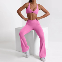 Ensemble de vêtements de sport sexy pour la salle de sport, soutien-gorge à nœud torsadé, pantalon évasé à poche en forme de V, tenue de jogging d'entraînement de fitness en plein air