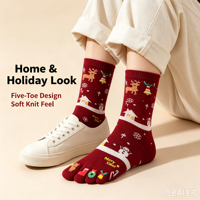 Chaussettes à cinq doigts en tricot multicolores pour Noël, avec talon et bout renforcés, en mélange de coton, chaussettes à doigts séparés, coffret cadeau, chaussettes pour femmes à porter à la maison