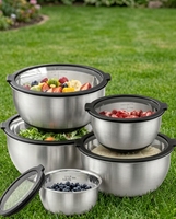 Ensemble de 5 bols mélangeurs en acier inoxydable avec couvercles en verre, kit de bols de cuisson emboîtables de différentes tailles pour la cuisine