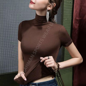 100% coton doux col roulé basique t-shirt demi manches polyvalent t-shirt décontracté plusieurs couleurs unies toute la journée confort - Product Image 5