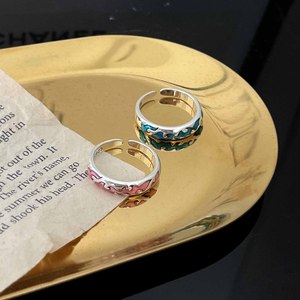 S925 Sterling Silver Cloisonne Enamel <b>Ring</b> Blue Pink Geometric Design <b>Adjustable</b> Unisex Everyday Wear Jewelry - Product Image 2