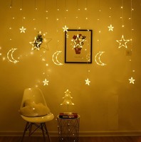 Guirlande lumineuse LED 138 LED scintillantes en forme d'étoiles et de lunes pour fenêtre, rideau lumineux pour mariage, Ramadan, Joyeux Noël