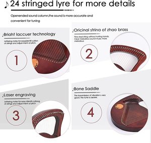 Arpa Lira a 24 Corde in Legno Massello di Mogano con Chiave di Accordatura, Plettri e Corde Extra per Principianti - Product Image 5