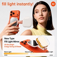 CF Éclairage magnétique LED carré pour selfie, 49 LED, intensité réglable, support de téléphone, pour caméra avant et arrière, lumière portable pour vlog