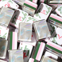 Jeu de Mahjong américain blanc nacré, 160 tuiles en acrylique opale, tuiles de Mahjong rose et vert multicouche, jeu de table de luxe