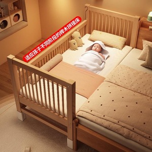 Lit enfant convertible en bois massif, taille double, barrières réglables, lit bébé, design scandinave - Product Image 1