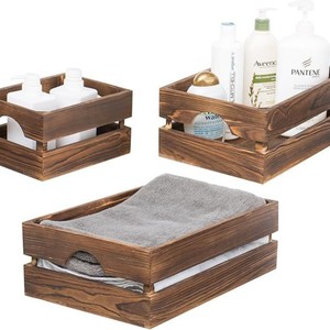 Vintage Carbonized Wood Storage <b>Boxes</b> Rectangle Charcoal Three Piece Set With Handles For Desktop Organizing - Product Image 2