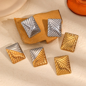 Pendientes Geométricos de Acero Inoxidable, Dorados y Plateados, con Rayas Diagonales, Forma Cuadrada, Joyería de Moda para Fiestas - Product Image 2