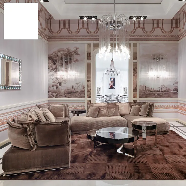 Kf Casa meubles de style européen canapé marron élégant de luxe meubles salon moderne en cuir canapé sectionnel ensemble d'échantillons