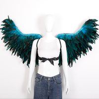 Ailes de plumes dégradées bleu sarcelle et noir, grandes, en promotion, pour Halloween, cosplay, fête, costume, accessoire photo, ailes d'ange