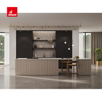 Armoire de cuisine Alland Slab en MDF haut de gamme avec placage bois, design moderne, étagère de rangement en pierre frittée, qualité supérieure
