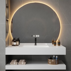 Mueble de baño de pizarra blanco puro de doble capa sin juntas con lavabo cerámico integrado - Product Image 5