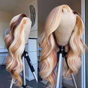 <span class=keywords><strong>Perruque</strong></span> Humaine Highlightée 13x4 HD Lace Front Densité 180% Cheveux Vierges, <span class=keywords><strong>Perruque</strong></span> Humaine Highlightée HD 28 Pouces avec Couleur pour Femmes Noires - Product Image 2